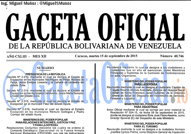 Gaceta Oficial 40746 del 15 septiembre 2015