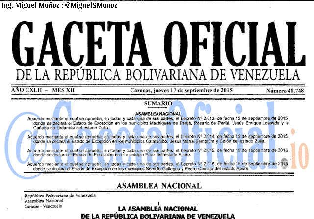 Gaceta Oficial 40748 del 17 septiembre 2015