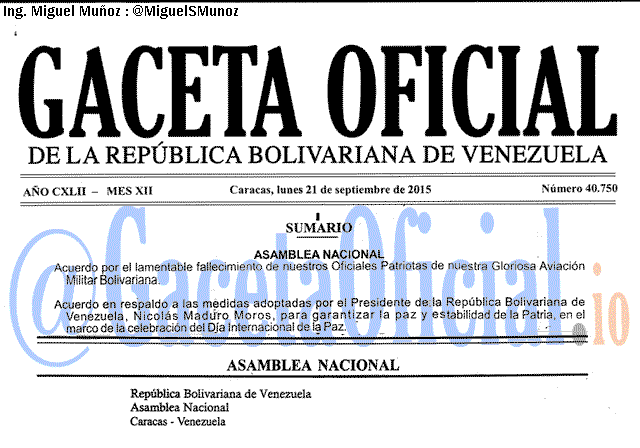Gaceta Oficial 40750 del 21 septiembre 2015