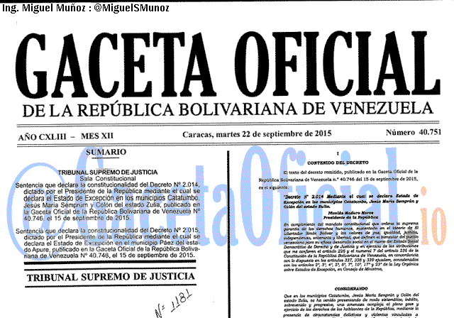 Gaceta Oficial 40751 del 22 septiembre 2015