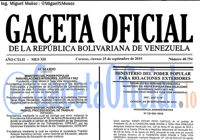 Gaceta Oficial 40754 del 25 septiembre 2015
