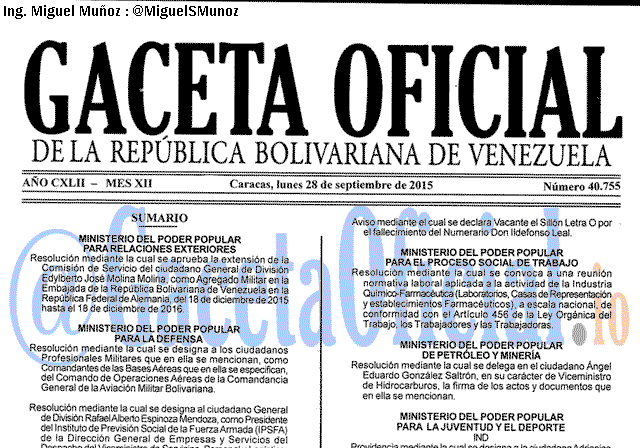 Gaceta Oficial 40755 del 28 septiembre 2015