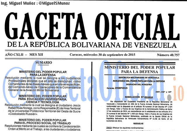 Gaceta Oficial 40757 del 30 septiembre 2015