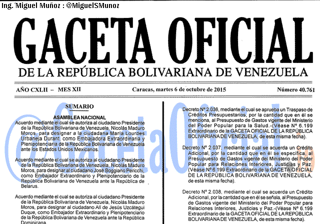 Gaceta Oficial 40761 del 6 octubre 2015