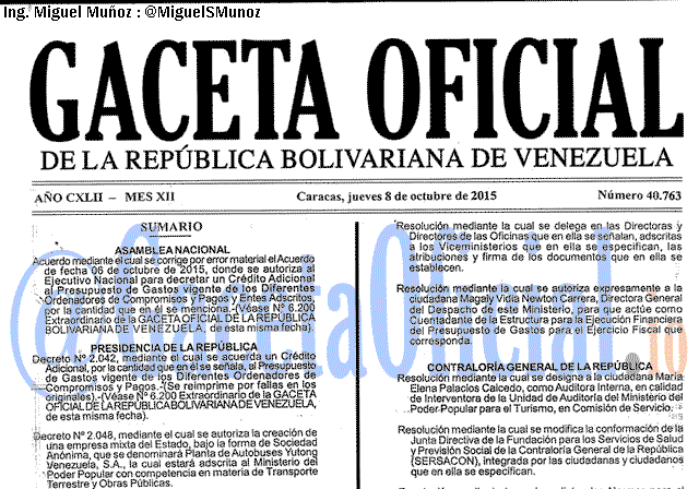 Gaceta Oficial 40763 del 8 octubre 2015