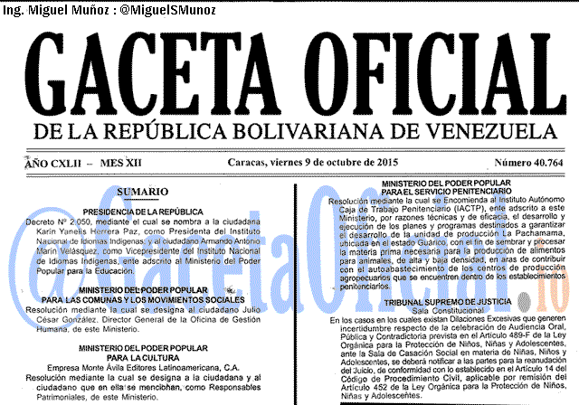 Gaceta Oficial 40764 del 9 octubre 2015