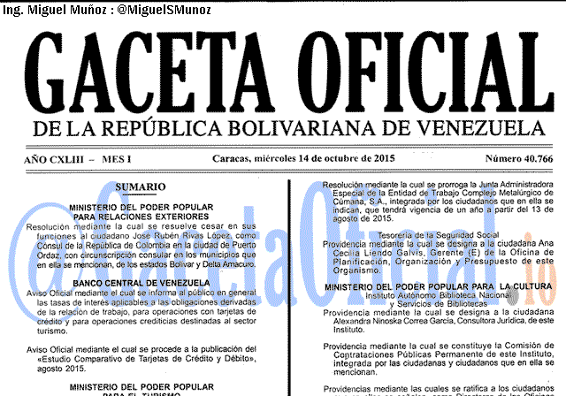 Gaceta Oficial 40766 del 14 octubre 2015