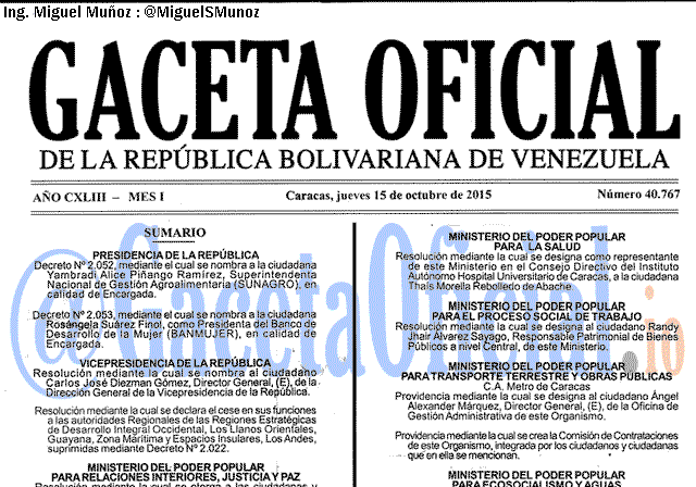Gaceta Oficial 40767 del 15 octubre 2015