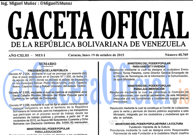 Gaceta Oficial 40769 del 19 octubre 2015