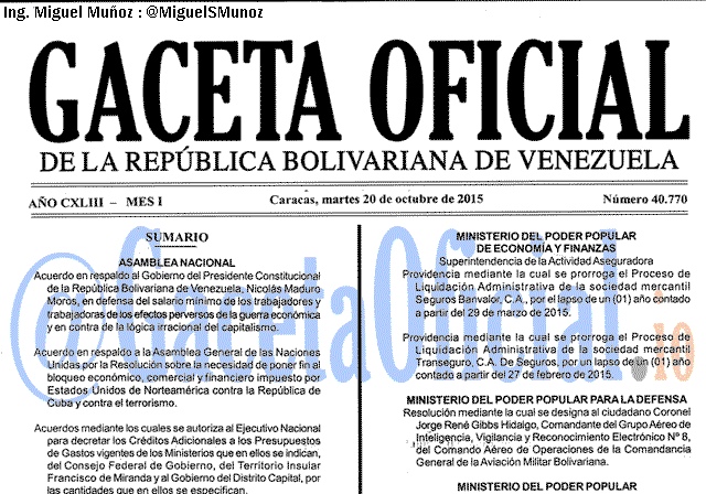 Gaceta Oficial 40770 del 20 octubre 2015
