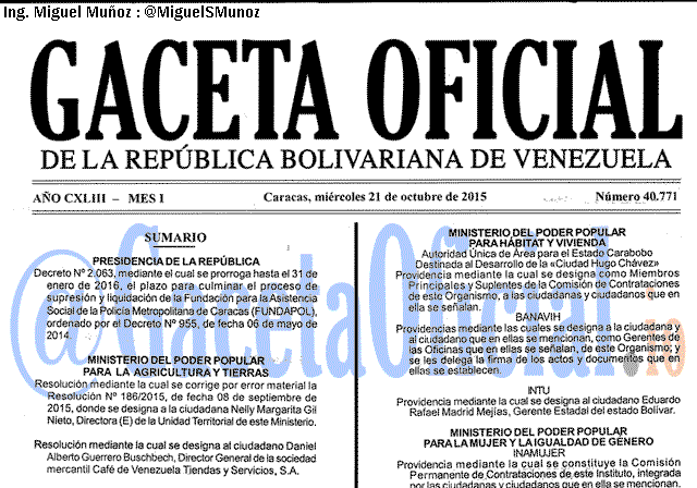 Gaceta Oficial 40771 del 21 octubre 2015
