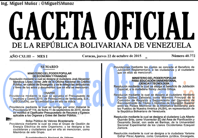 Gaceta Oficial 40772 del 22 octubre 2015