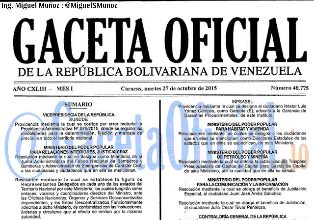 Gaceta Oficial 40775 del 27 octubre 2015
