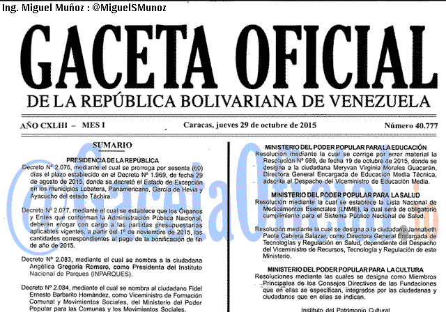 Gaceta Oficial 40777 del 29 octubre 2015