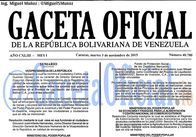 Gaceta Oficial 40780 del 3 noviembre 2015