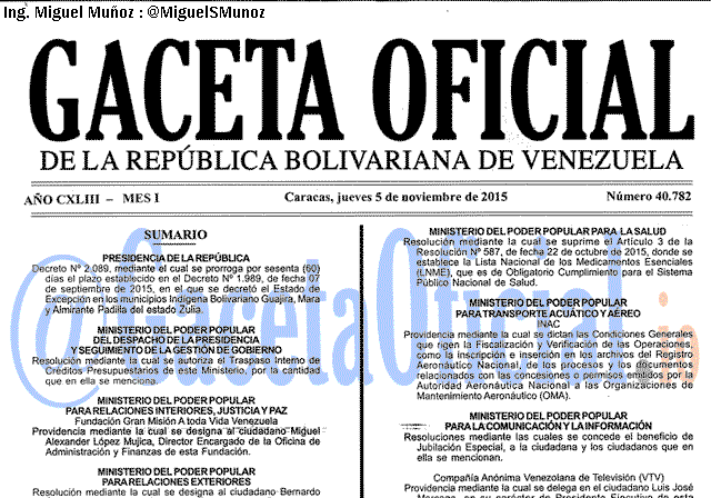 Gaceta Oficial 40782 del 5 noviembre 2015