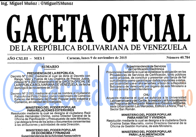 Gaceta Oficial 40784 del 9 noviembre 2015