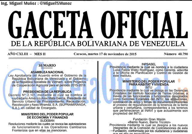 Gaceta Oficial 40790 del 17 noviembre 2015