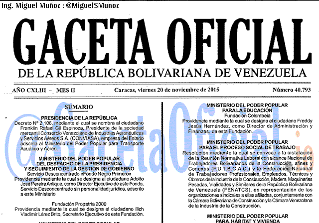 Gaceta Oficial 40793 del 20 noviembre 2015