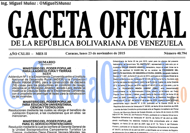 Gaceta Oficial 40794 del 23 noviembre 2015