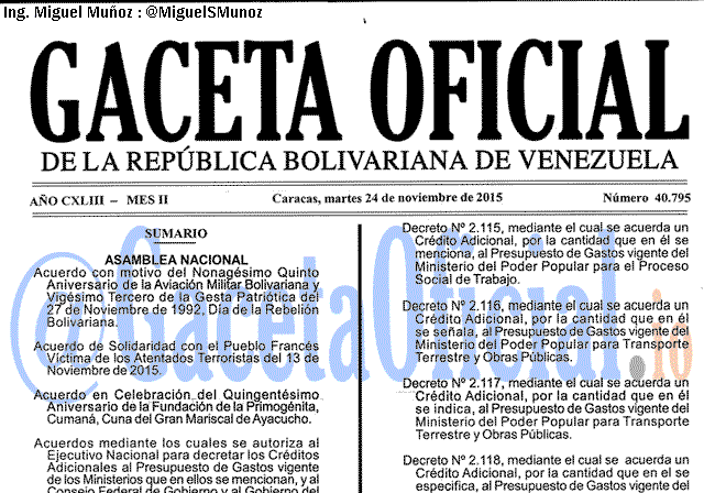 Gaceta Oficial 40795 del 24 noviembre 2015