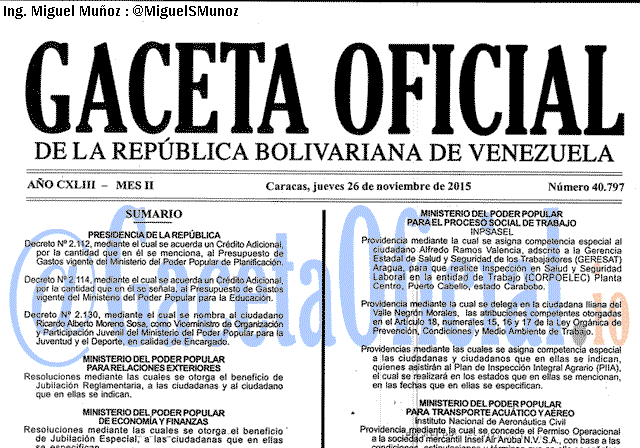 Gaceta Oficial 40797 del 26 noviembre 2015