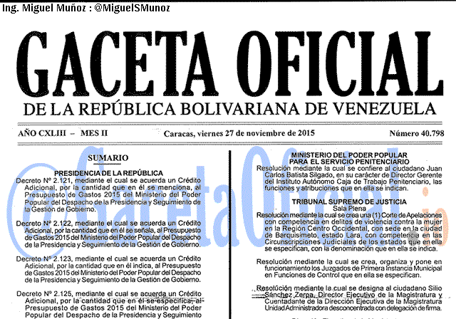 Gaceta Oficial 40798 del 27 noviembre 2015