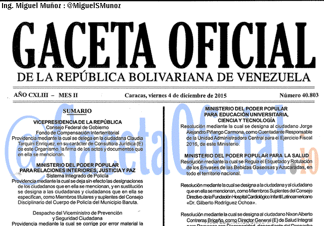 Gaceta Oficial 40803 del 4 diciembre 2015