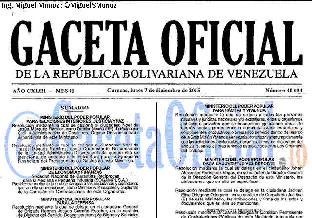 Gaceta Oficial 40804 del 7 diciembre 2015