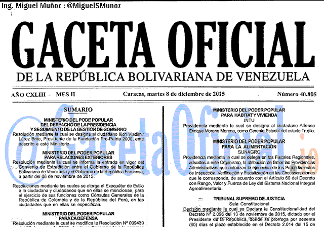 Gaceta Oficial 40805 del 8 diciembre 2015