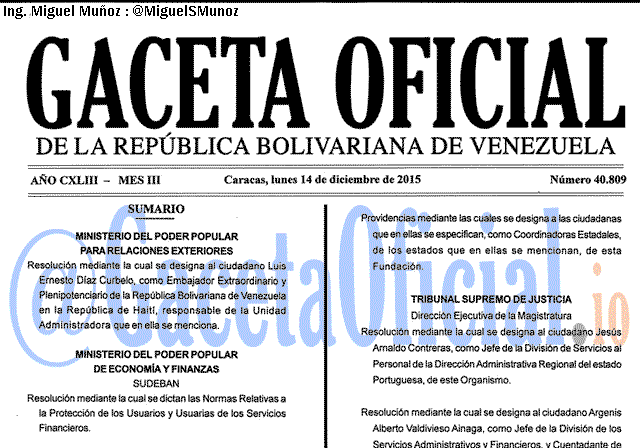 Gaceta Oficial 40809 del 14 diciembre 2015