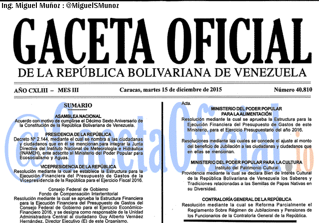 Gaceta Oficial 40810 del 15 diciembre 2015