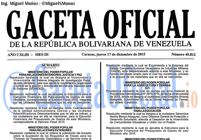 Gaceta Oficial 40812 del 17 diciembre 2015