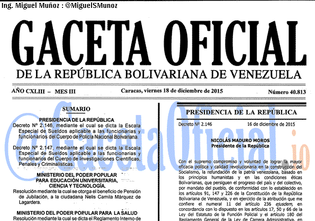 Gaceta Oficial 40813 del 18 diciembre 2015