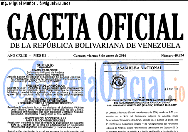 Gaceta Oficial 40824 del 8 enero 2016 Gaceta Oficial 40824 del 8 enero 2016
