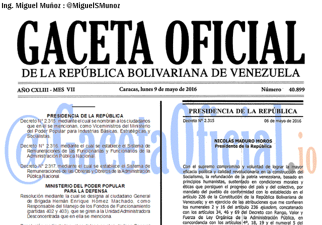 Gaceta Oficial 40899 del 9 mayo 2016