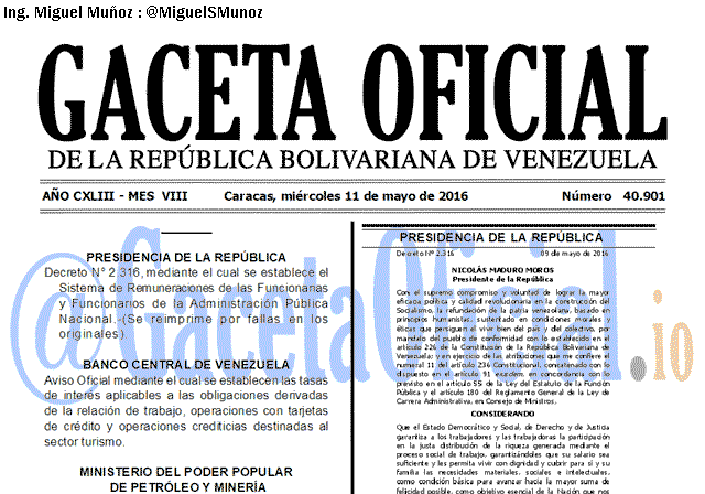 Gaceta Oficial 40901 del 11 mayo 2016