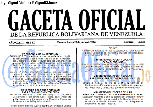 Gaceta Oficial 40932 del 23 junio 2016