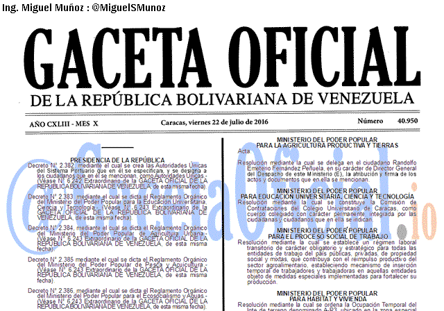 Gaceta Oficial 40950 del 22 julio 2016