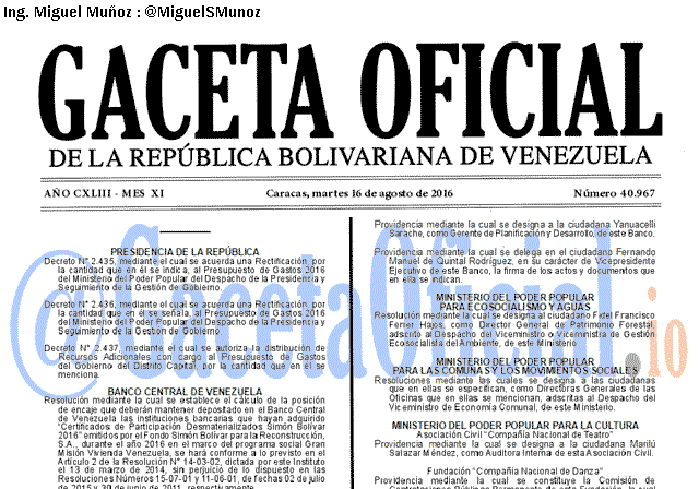 Gaceta Oficial 40967 del 16 agosto 2016