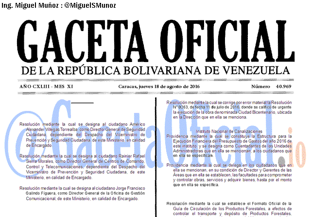 Gaceta Oficial 40968 del 18 agosto 2016