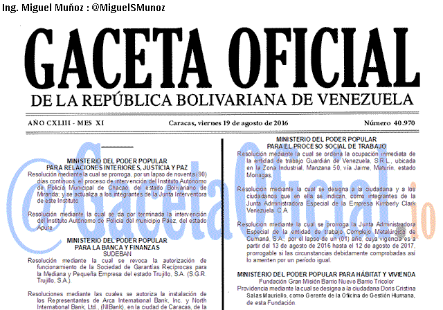 Gaceta Oficial 40970 del 19 agosto 2016