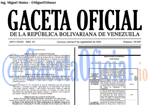 Gaceta Oficial 40985 del 9 Septiembre 2016