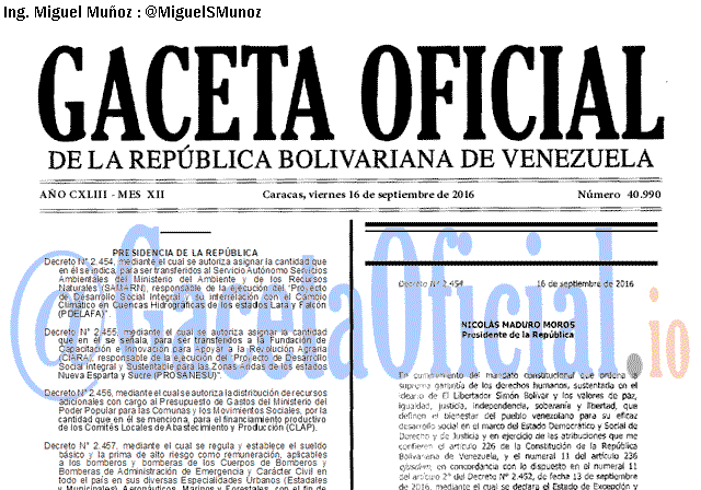 Gaceta Oficial 40990 del 16 septiembre 2016