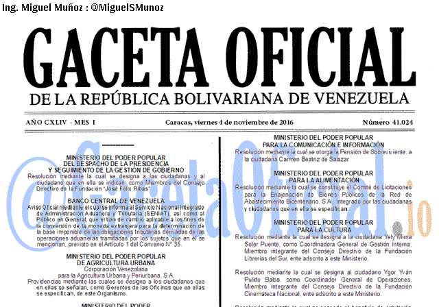 Gaceta Oficial 41024 del 4 noviembre 2016