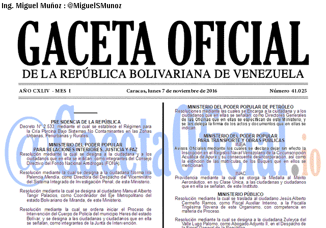 Gaceta Oficial 41025 del 7 noviembre 2016