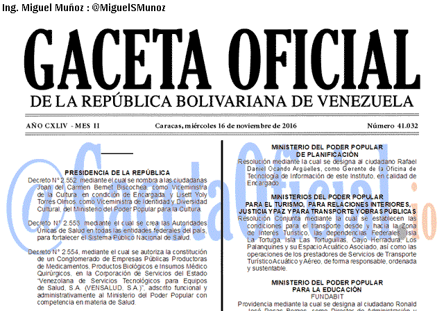 Gaceta Oficial 41032 del 16 noviembre 2016