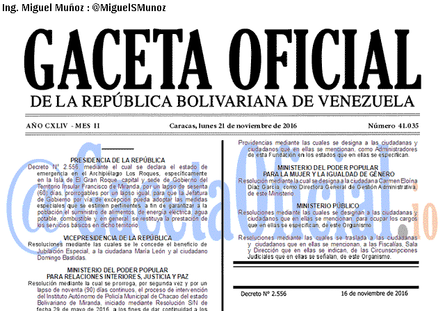 Gaceta Oficial 41035 del 21 Noviembre 2016