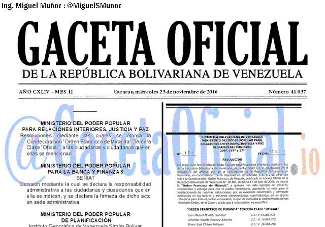 Gaceta Oficial 41037 del 23 Noviembre 2016