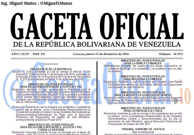 Gaceta Oficial 41053 del 15 diciembre 2016 
